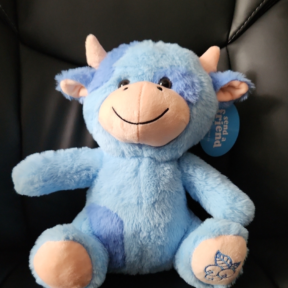 NWT Send A Friend Adorable Blue Plush Bull Toy